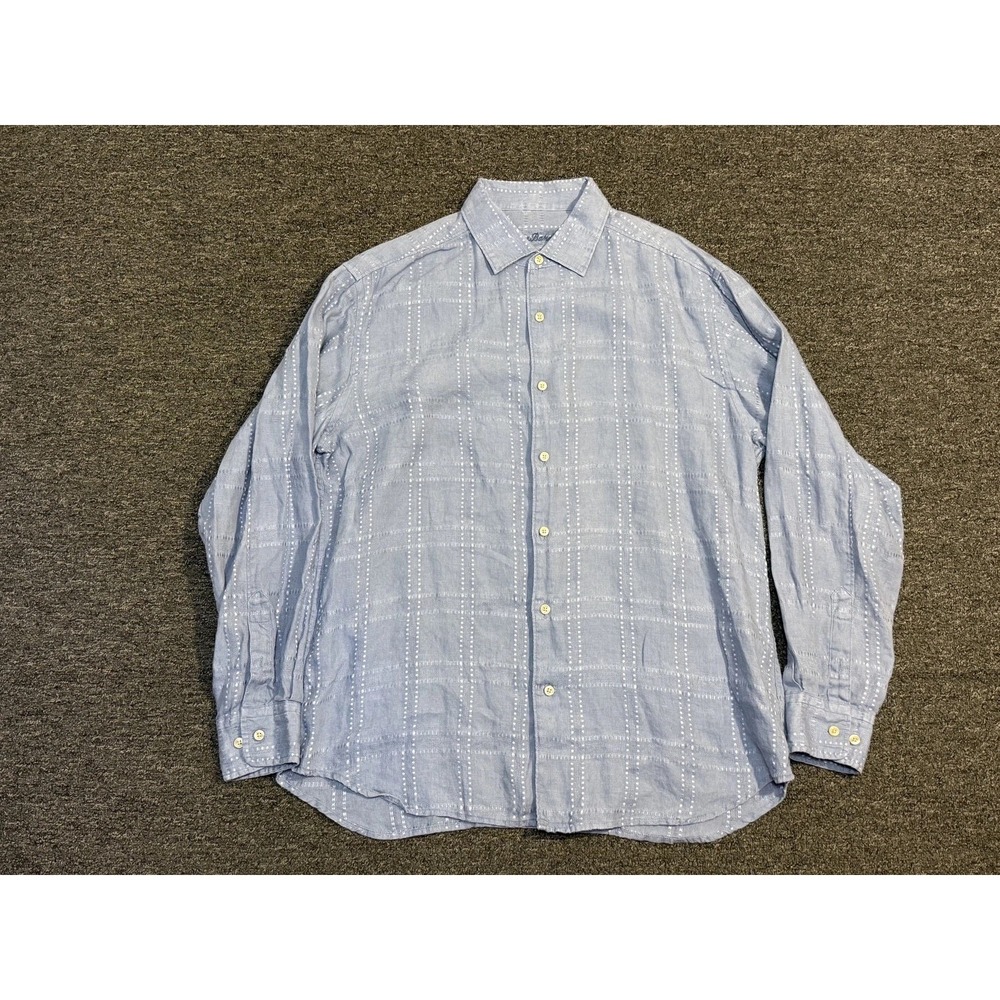 Tommy Bahama Shirt Men's Large Blue 100% Linen Button Up Long Sleeve Casual